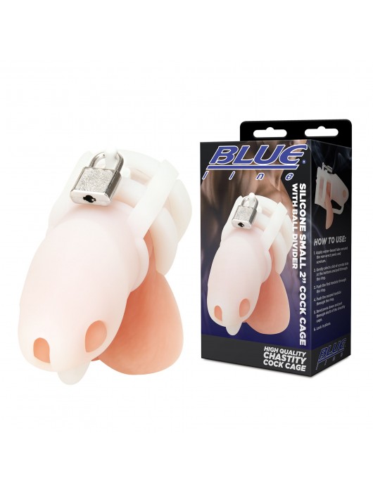 Белая клетка для пениса Silicone Small 2 in Cock Cage With Ball Divider - BlueLine - купить с доставкой в Стерлитамаке