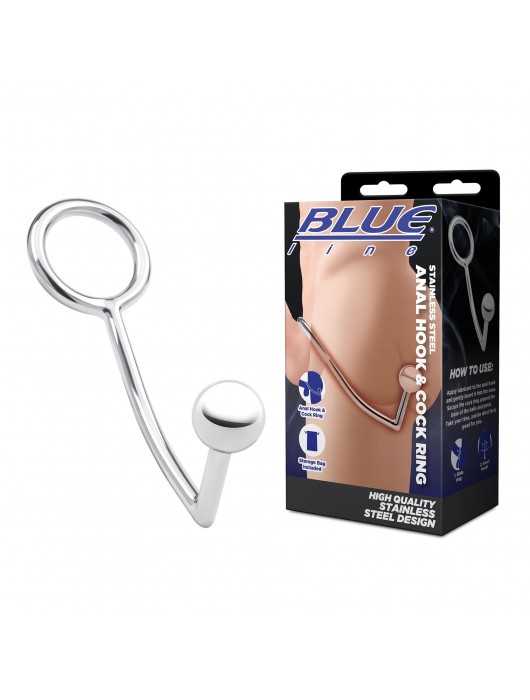 Кольцо на пенис с анальным стимулятором Stainless Steel Anal Hook   Cock Ring - BlueLine - в Стерлитамаке купить с доставкой