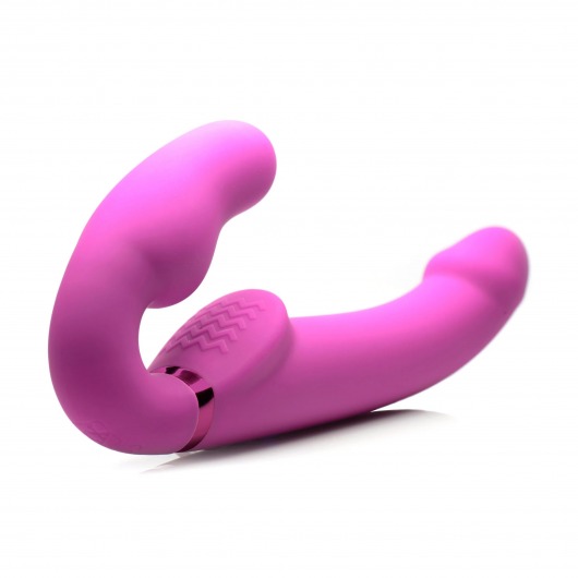 Розовый безремневой страпон с вибрацией и функцией расширения Inflatable Ergo-Fit Strapless Strap-On - XR Brands - купить с доставкой в Стерлитамаке