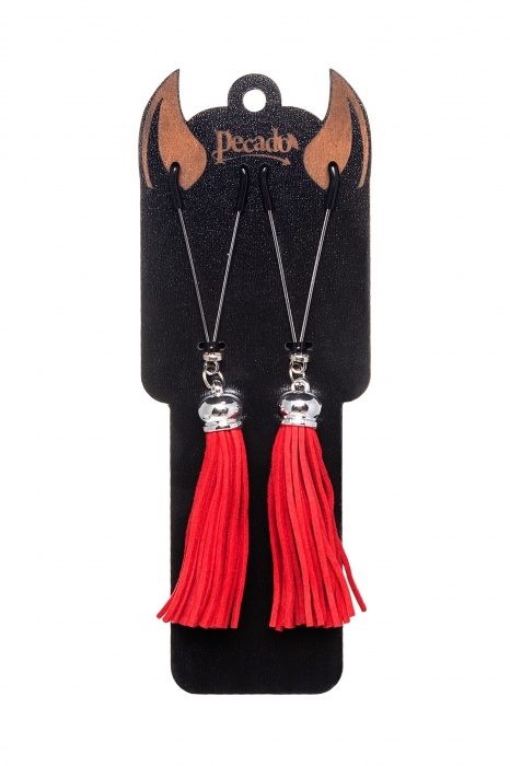 Зажимы на соски «Вилки» с красными кисточками из замши - Pecado - купить с доставкой в Стерлитамаке