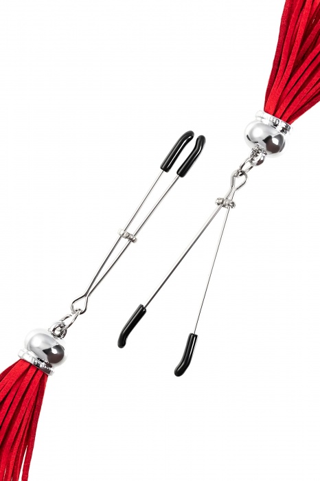 Зажимы на соски «Вилки» с красными кисточками из замши - Pecado - купить с доставкой в Стерлитамаке