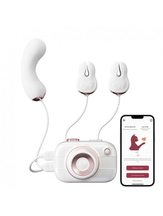 Белый стимулятор в форме фотоаппарата Alberta с вибрацией и вакуумом - BeYourLover