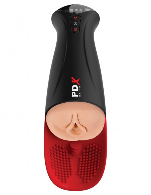 Телесный мастурбатор-вагина в черной колбе с вибрацией Fuck-O-Matic Pro XL - Pipedream - в Стерлитамаке купить с доставкой
