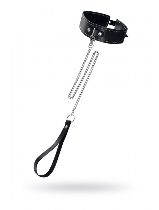 Кожаный двухслойный ошейник с белой строчкой и поводком - Pecado - купить с доставкой в Стерлитамаке