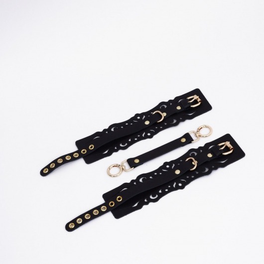 Черный кожаные оковы с узорами и золотистой фурнитурой - Crazy Handmade - купить с доставкой в Стерлитамаке