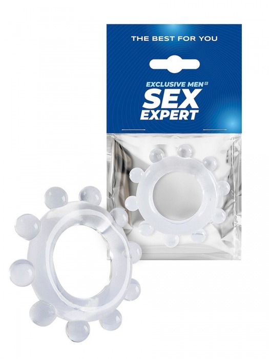 Прозрачное эрекционное кольцо со стимулирующими шариками - Sex Expert - в Стерлитамаке купить с доставкой