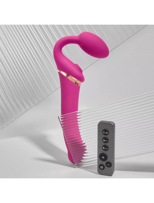 Ярко-розовый безремневой страпон Multi Orgasm Bendable Strap-On size XL с клиторальной стимуляцией - Strap-on-me - купить с доставкой в Стерлитамаке