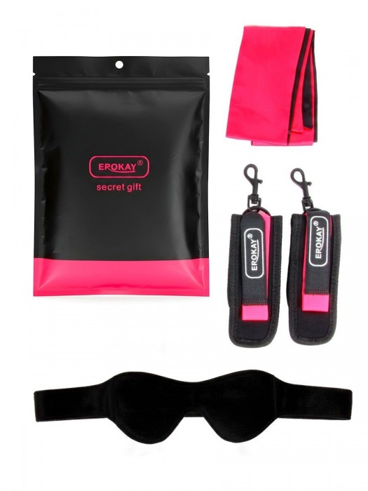 Черно-розовый эротический набор: маска, наручники и повязка - Erokay - купить с доставкой в Стерлитамаке