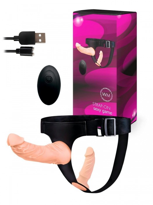 Женский страпон с 2 насадками, вибрацией и пультом ДУ - Erowoman-Eroman - купить с доставкой в Стерлитамаке