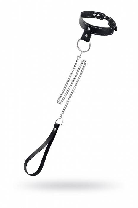 Черный узкий однослойный ошейник с серебристым поводком-цепочкой - Pecado - купить с доставкой в Стерлитамаке