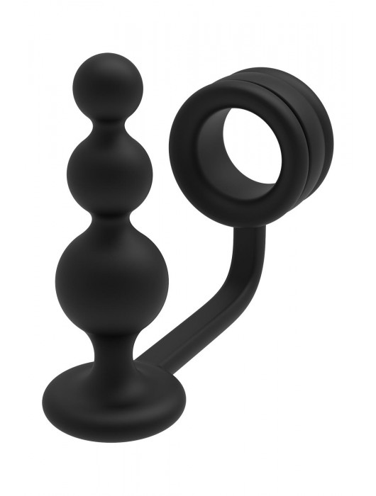 Черное эрекционное кольцо с анальной елочкой Cockring With Beaded Anal Plug - Dream Toys - в Стерлитамаке купить с доставкой