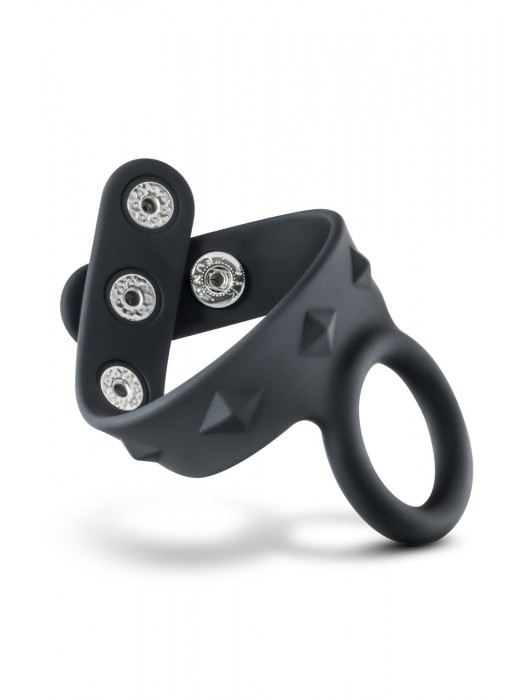 Черное эрекционное кольцо с подхватом мошонки на кнопках VS6 - Blush Novelties - в Стерлитамаке купить с доставкой