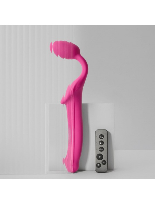 Ярко-розовый безремневой страпон Strap-on-me Vibrating Bendable Strap-On size M - Strap-on-me - купить с доставкой в Стерлитамаке