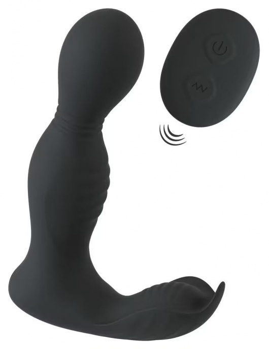 Черная анальная пробка с вибрацией, вращением и пультом ДУ RC Butt Plug with 2 Functions - Orion - в Стерлитамаке купить с доставкой