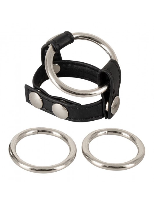 Подхват для мошонки с 3 съемными эрекционными кольцами Leder-Riemen - Orion - в Стерлитамаке купить с доставкой