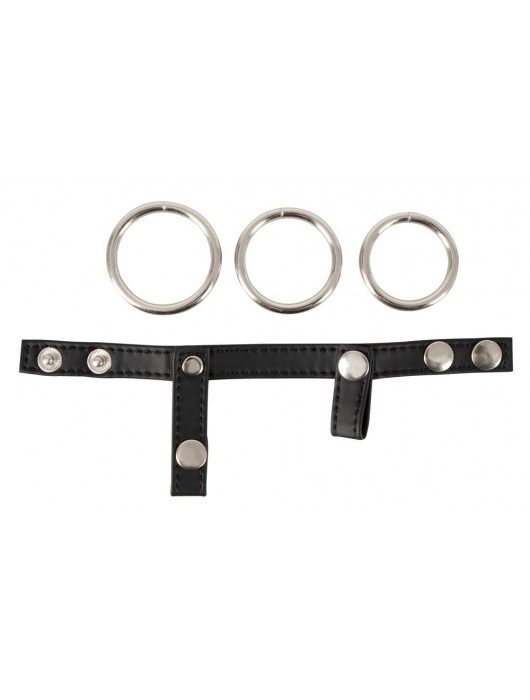 Подхват для мошонки с 3 съемными эрекционными кольцами Leder-Riemen - Orion - в Стерлитамаке купить с доставкой