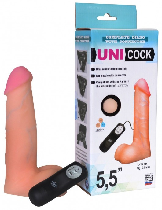Фаллическая насадка Харнесс UNICOCK 5,5  с вибрацией - 17 см. - LOVETOY (А-Полимер) - купить с доставкой в Стерлитамаке