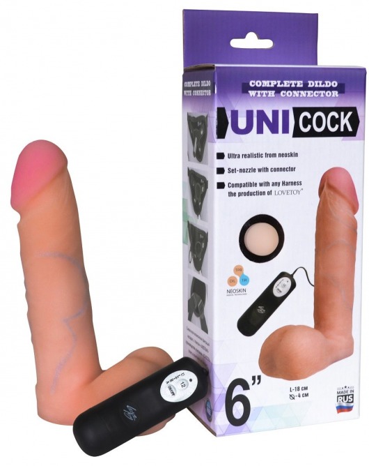 Фаллическая насадка Харнесс UNICOCK 6  с вибрацией - 18 см. - LOVETOY (А-Полимер) - купить с доставкой в Стерлитамаке