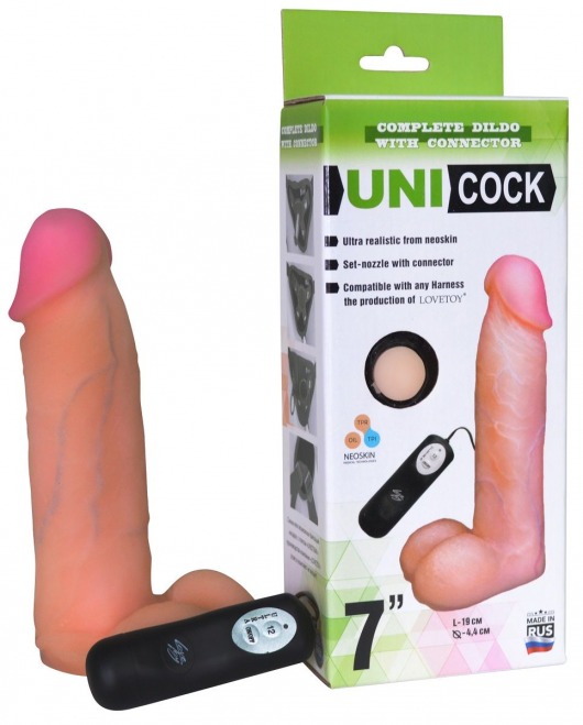 Фаллическая насадка Харнесс UNICOCK 7  с вибрацией - 19 см. - LOVETOY (А-Полимер) - купить с доставкой в Стерлитамаке