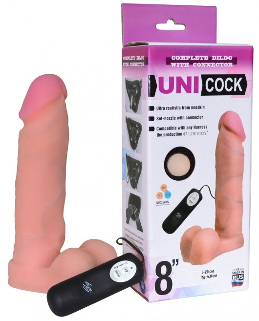 Фаллическая насадка Харнесс UNICOCK 8  с вибрацией - 20 см. - LOVETOY (А-Полимер) - купить с доставкой в Стерлитамаке