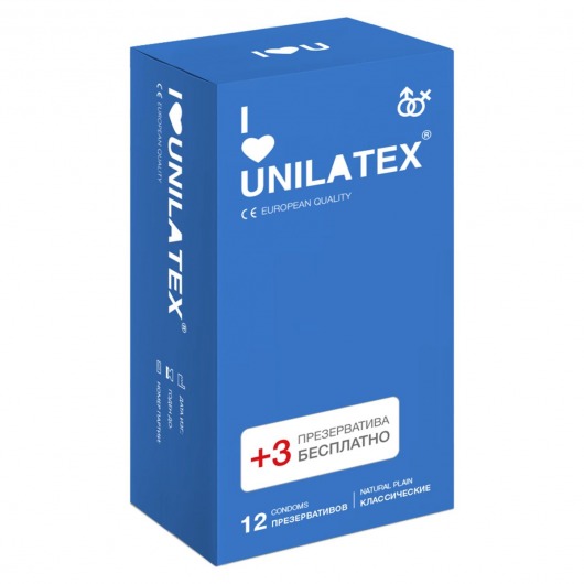 Классические презервативы Unilatex Natural Plain - 12 шт. + 3 шт. в подарок - Unilatex - купить с доставкой в Стерлитамаке