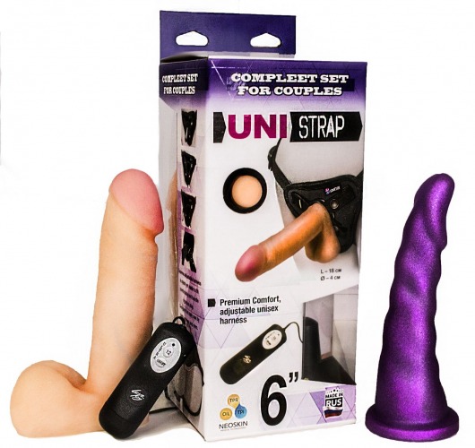 Вибрострапон с двумя насадками UniStrap - 18 и 18 см. - LOVETOY (А-Полимер) - купить с доставкой в Стерлитамаке