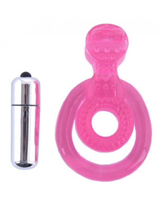 Розовая вибронасадка со стимулятор клитора   Язычок - Toyfa Basic - в Стерлитамаке купить с доставкой