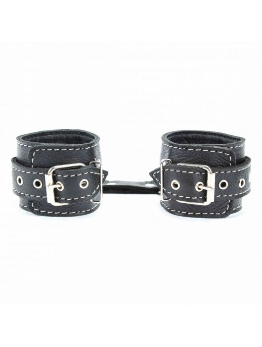 Чёрные кожаные наручники с крупной строчкой - БДСМ Арсенал - купить с доставкой в Стерлитамаке