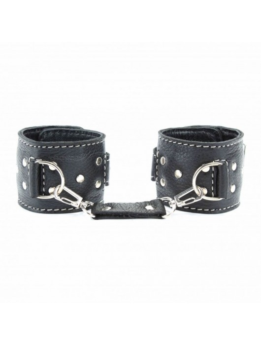 Чёрные кожаные наручники с крупной строчкой - БДСМ Арсенал - купить с доставкой в Стерлитамаке