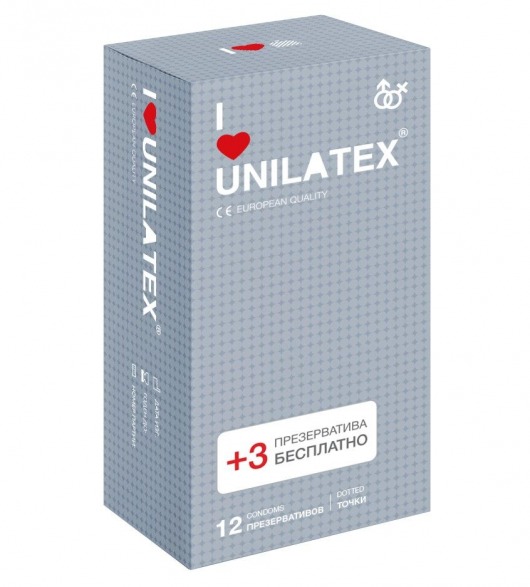 Презервативы с точками Unilatex Dotted - 12 шт. + 3 шт. в подарок - Unilatex - купить с доставкой в Стерлитамаке