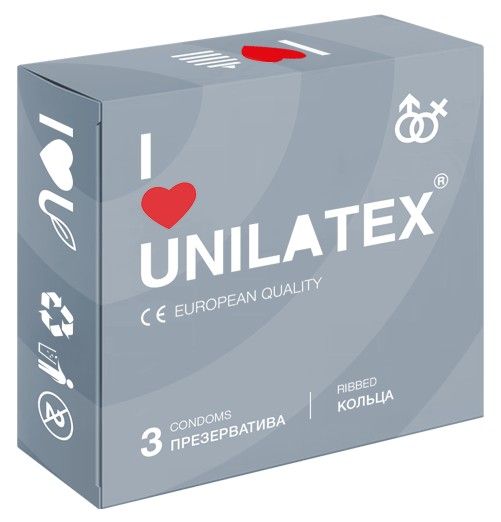 Презервативы с рёбрами Unilatex Ribbed - 3 шт. - Unilatex - купить с доставкой в Стерлитамаке