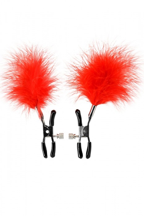 Зажимы для сосков с красным пухом Theatre - ToyFa - купить с доставкой в Стерлитамаке