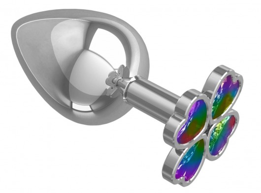 Серебристая анальная пробка-клевер с радужным кристаллом - 9,5 см. - Джага-Джага - купить с доставкой в Стерлитамаке