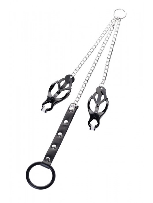 Черно-серебристые зажимы для сосков с кольцом для пениса TOYFA Metal - ToyFa - купить с доставкой в Стерлитамаке