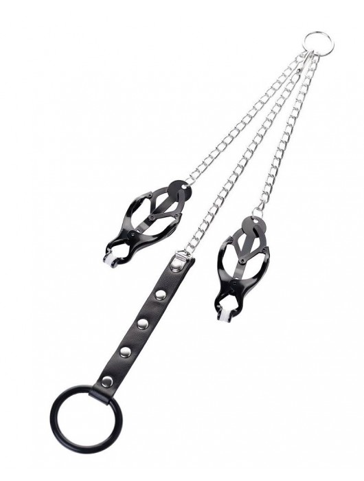 Черно-серебристые зажимы для сосков с кольцом для пениса TOYFA Metal - ToyFa - купить с доставкой в Стерлитамаке